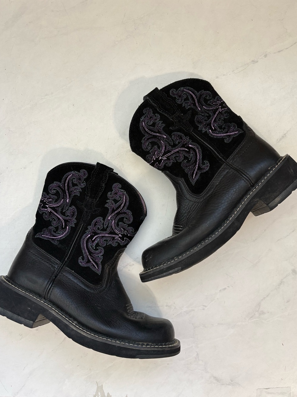 Ariat Size 5.5B Black Pink Embroidered Fatbaby Western Cowgirl Boots Country - Picture 3 of 7